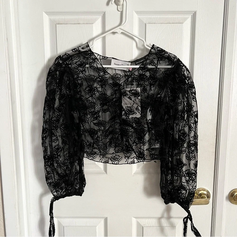 🆕 HOUSE OF SUNNY La Thorn Mesh Top in Noir Black Sz 4 US - Picture 2 of 8